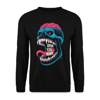 open you mind - Comicfigur Monster Skull Totenkopf - Unisex Pullover - Schwarz - Vorne - Alina (178cm) & Michal (187cm)