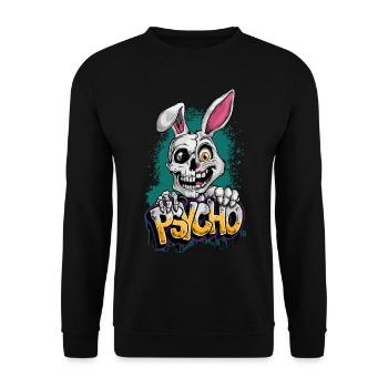 Psycho Hase - Totenkopf, Skull, Bunny - Unisex Pullover - Schwarz - Vorne - Alina (178cm) & Michal (187cm)