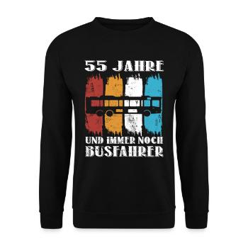 Busfahrer 55 Jahre Busfahren 55 Geburtstag Spruch - Unisex Pullover - Schwarz - Vorne - Alina (178cm) & Michal (187cm)