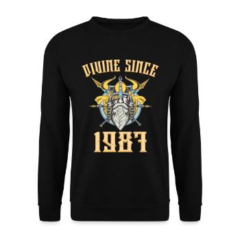 Viking God, Divine Since 1987 Birthday 36 Years - Unisex Sweatshirt - black - Front - Alina (178cm) & Michal (187cm)