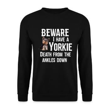 Yorkshire Terrier Méfiez-vous J’ai un Yorkie - Sweat-shirt Unisexe - noir - Devant - Alina (178cm) & Michal (187cm)