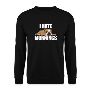 Englische Bulldogge, die ich morgens hasse - Unisex Pullover - Schwarz - Vorne - Alina (178cm) & Michal (187cm)
