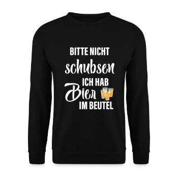 Bitte Nicht Schubsen Ich Hab Bier Im Beutel - Unisex Pullover - Schwarz - Vorne - Alina (178cm) & Michal (187cm)