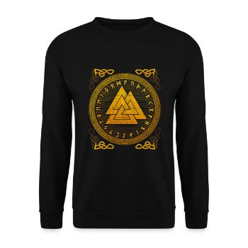 Germanische Wotansknoten Valknut und Futhark - Unisex Pullover - Schwarz - Vorne - Alina (178cm) & Michal (187cm)