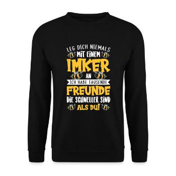 Imker T-Shirt Geschenk Spruch Sprüche Geschenkidee - Unisex Pullover - Schwarz - Vorne - Alina (178cm) & Michal (187cm)