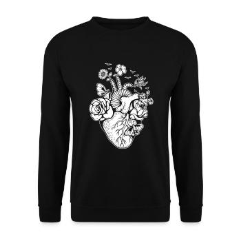 Anatomical heart with flowers - Unisex Sweatshirt - black - Front - Alina (178cm) & Michal (187cm)