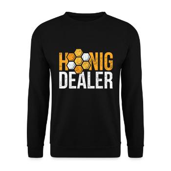 Honig Dealer Bienenwaben Outfit - Unisex Pullover - Schwarz - Vorne - Alina (178cm) & Michal (187cm)