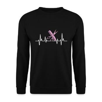 Peigne et ciseaux coiffeur rythme cardiaque - Sweat-shirt Unisexe - noir - Devant - Alina (178cm) & Michal (187cm)