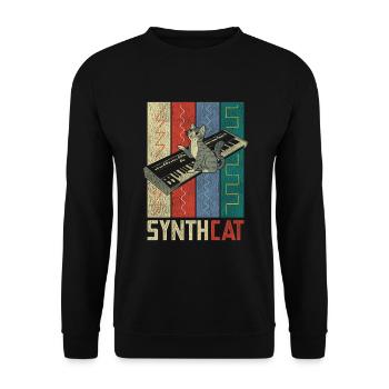 Retro Synthesizer Katze - Unisex Pullover - Schwarz - Vorne - Alina (178cm) & Michal (187cm)