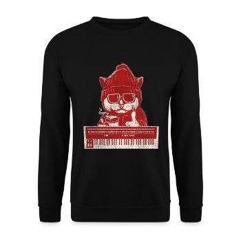 Coole Synthesizer Kaffee Katze - Unisex Pullover - Schwarz - Vorne - Alina (178cm) & Michal (187cm)