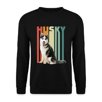 Siberian Husky Bunt - Unisex Pullover - Schwarz - Vorne - Alina (178cm) & Michal (187cm)