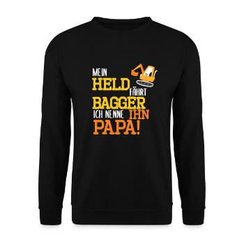 Bagger Held Papa Vater Geschenk zum Geburtstag - Unisex Pullover - Schwarz - Vorne - Alina (178cm) & Michal (187cm)