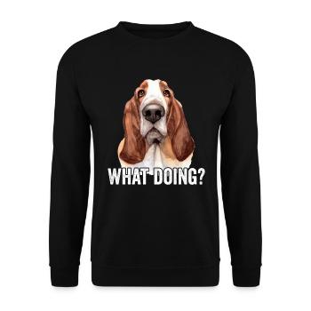 Basset Hound Was macht - Unisex Pullover - Schwarz - Vorne - Alina (178cm) & Michal (187cm)