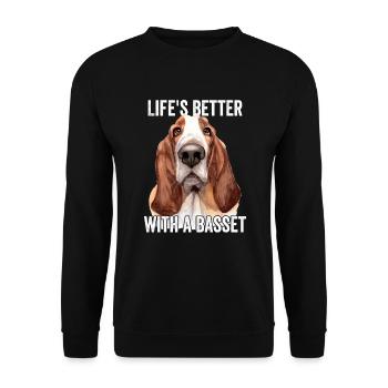 Basset Hound lebt besser mit einem Basset - Unisex Pullover - Schwarz - Vorne - Alina (178cm) & Michal (187cm)