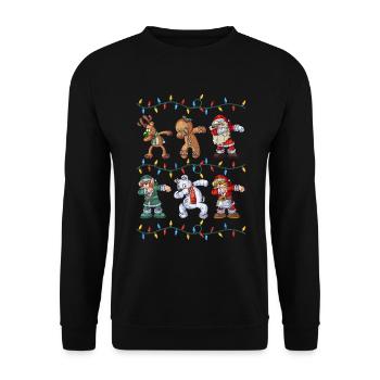 Dabbing Santa Reindeer Elf Bear Gingerbread Gifts - Unisex Pullover - Schwarz - Vorne - Alina (178cm) & Michal (187cm)