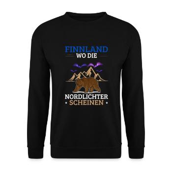 Finnland Spruch Flagge Nordlichter - Unisex Pullover - Schwarz - Vorne - Alina (178cm) & Michal (187cm)