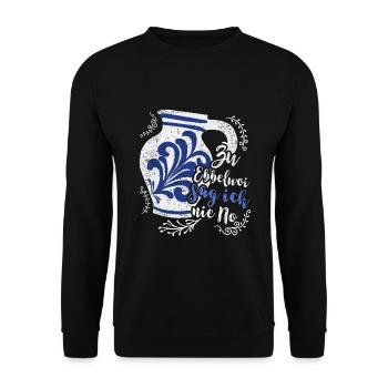 Ebbelwoi Bembel Spruch Apfelwein - Unisex Pullover - Schwarz - Vorne - Alina (178cm) & Michal (187cm)