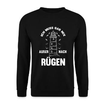 Rügen Ostsee Spruch Leuchtturm - Unisex Pullover - Schwarz - Vorne - Alina (178cm) & Michal (187cm)