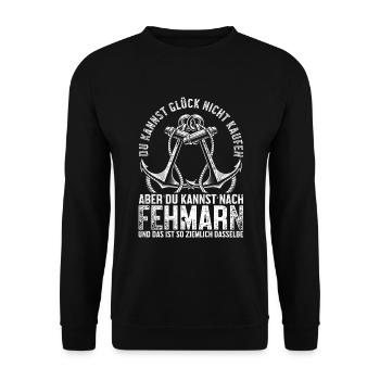 Fehmarn Ostsee Spruch Anker - Unisex Pullover - Schwarz - Vorne - Alina (178cm) & Michal (187cm)