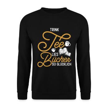 Leseratte Tee Spruch Bücherwurm - Unisex Pullover - Schwarz - Vorne - Alina (178cm) & Michal (187cm)