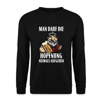 Man darf die HOPFNUNG niemals aufgeben - BIER - Unisex Pullover - Schwarz - Vorne - Alina (178cm) & Michal (187cm)