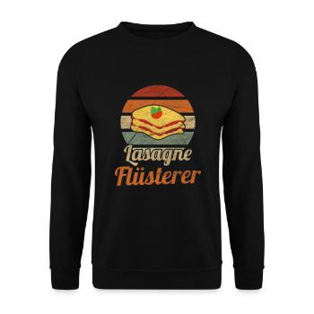 Retro Lasagne Flüsterer Auflauf - Unisex Pullover - Schwarz - Vorne - Alina (178cm) & Michal (187cm)