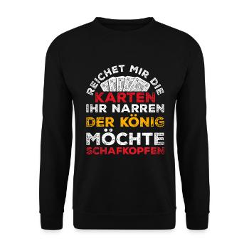 Schafkopf Spruch bayrisches Kartenspiel - Unisex Pullover - Schwarz - Vorne - Alina (178cm) & Michal (187cm)