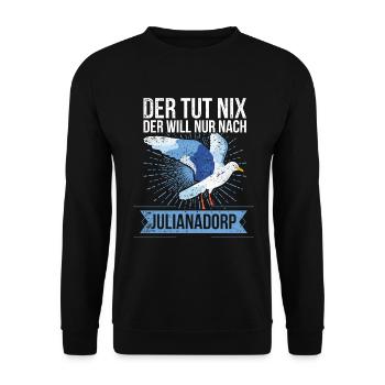 Retro Julianadorp Niederlande Möwe Urlaub - Unisex Pullover - Schwarz - Vorne - Alina (178cm) & Michal (187cm)