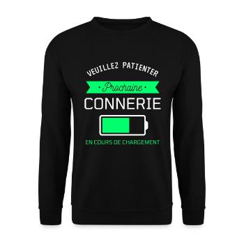 PROCHAINE CONNERIE cadeau humour - Sweat-shirt Unisexe - noir - Devant - Alina (178cm) & Michal (187cm)