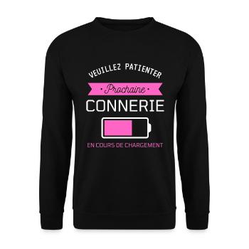 PROCHAINE CONNERIE cadeau humour - Sweat-shirt Unisexe - noir - Devant - Alina (178cm) & Michal (187cm)