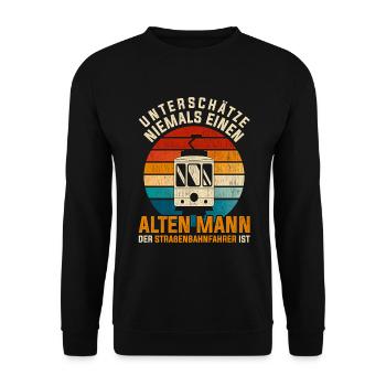 Retro Straßenbahnfahrer Straßenbahn Tram - Unisex Pullover - Schwarz - Vorne - Alina (178cm) & Michal (187cm)
