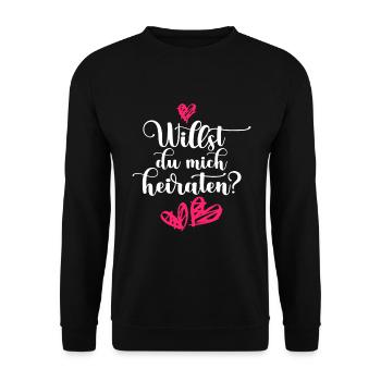 Hochzeitsantrag Willst du mich heiraten Heiratsant - Unisex Pullover - Schwarz - Vorne - Alina (178cm) & Michal (187cm)