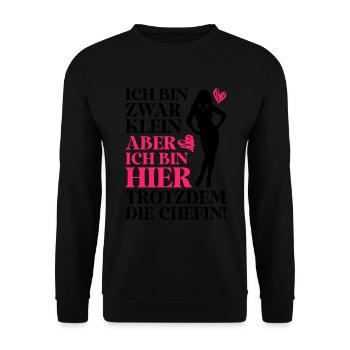 Beste Chefin Sprüche Spruch Klein Aber Bin Die Che - Unisex Pullover - Schwarz - Vorne - Alina (178cm) & Michal (187cm)