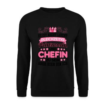 Beste Chefin Sprüche Spruch Gleichzeitig Prinzessi - Unisex Pullover - Schwarz - Vorne - Alina (178cm) & Michal (187cm)