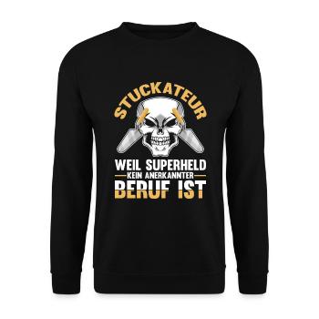Stuckateur Verputzer Spachtel - Unisex Pullover - Schwarz - Vorne - Alina (178cm) & Michal (187cm)