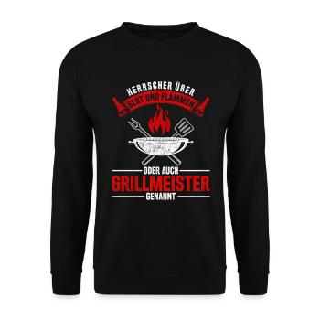 Lustiger Grillmeister Grillen BBQ - Unisex Pullover - Schwarz - Vorne - Alina (178cm) & Michal (187cm)