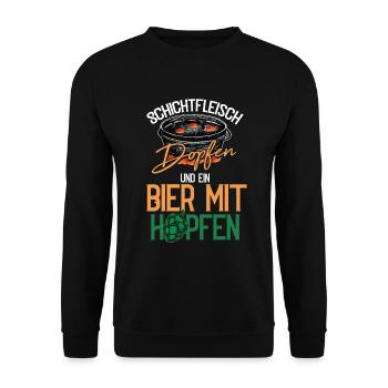 Dutch Oven Schichtfleisch Dopfen Feuertopf - Unisex Pullover - Schwarz - Vorne - Alina (178cm) & Michal (187cm)