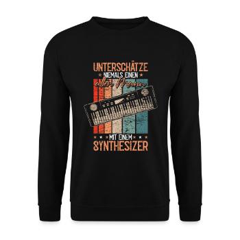 Retro Analog Synthesizer Keyboard Synth - Unisex Pullover - Schwarz - Vorne - Alina (178cm) & Michal (187cm)