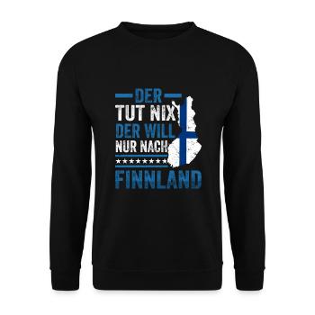 Nur nach Finnland Spruch Flagge Skandinavien - Unisex Pullover - Schwarz - Vorne - Alina (178cm) & Michal (187cm)
