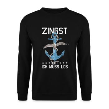 Retro Zingst ruft Anker Ostsee Fischland - Unisex Pullover - Schwarz - Vorne - Alina (178cm) & Michal (187cm)