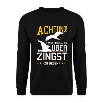 Redet über Zingst Ostsee Fischland Möwe - Unisex Pullover - Schwarz - Vorne - Alina (178cm) & Michal (187cm)