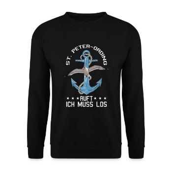St. Peter-Ording ruft Anker Nordfriesland Seebad - Unisex Pullover - Schwarz - Vorne - Alina (178cm) & Michal (187cm)