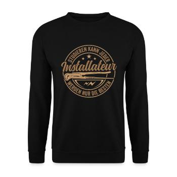 Installateur werden die Besten Heizungsbauer Heizu - Unisex Pullover - Schwarz - Vorne - Alina (178cm) & Michal (187cm)