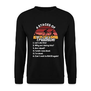 6 stages of triathlon Funny Triathlete - Unisex Sweatshirt - black - Front - Alina (178cm) & Michal (187cm)