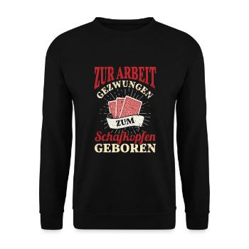 Zum Schafkopfen geboren Kartenspiel Schafkopf - Unisex Pullover - Schwarz - Vorne - Alina (178cm) & Michal (187cm)