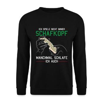 Spiele nicht immer Schafkopf Kartenspiel - Unisex Pullover - Schwarz - Vorne - Alina (178cm) & Michal (187cm)