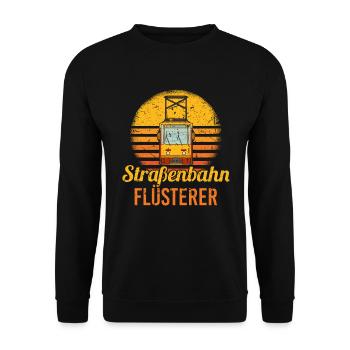 Retro Straßenbahn Flüsterer Straßenbahnfahrer - Unisex Pullover - Schwarz - Vorne - Alina (178cm) & Michal (187cm)