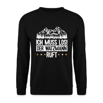 Der Watzmann ruft Berchtesgaden Wandern - Unisex Pullover - Schwarz - Vorne - Alina (178cm) & Michal (187cm)