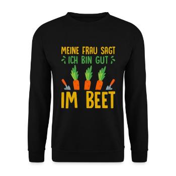 Meine Frau Sagt Ich Bin Gut Im Beet - Unisex Pullover - Schwarz - Vorne - Alina (178cm) & Michal (187cm)