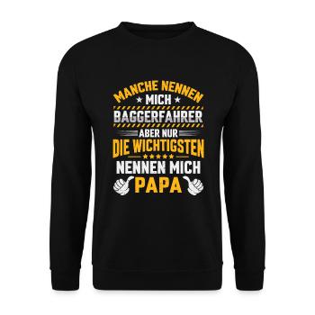 Baggerfahrer Papa Bauarbeiter Bagger - Unisex Pullover - Schwarz - Vorne - Alina (178cm) & Michal (187cm)